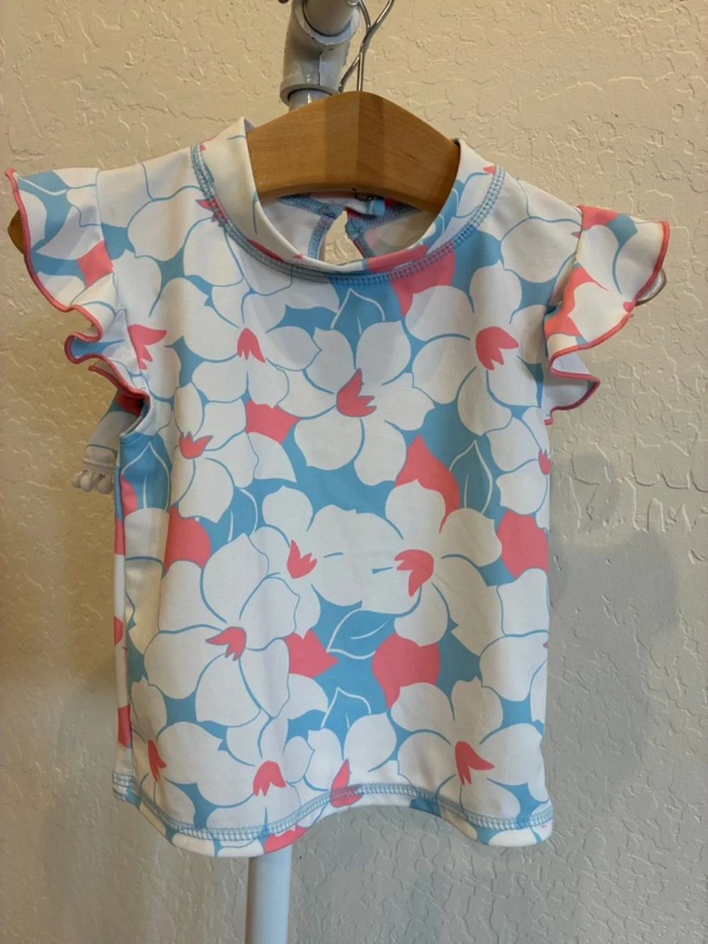 Crystal blue seashell short sleeve baby ruffle swim set - Picture 3 of 7